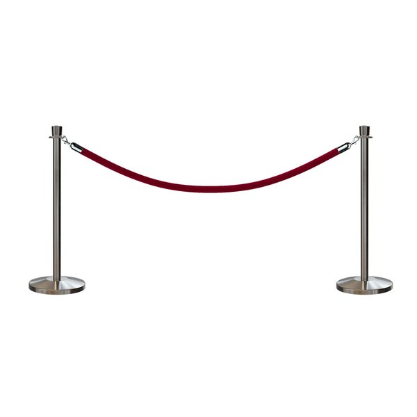 Montour Line Stanchion Post and Rope Kit Sat.Steel, 2 Crown Top 1 Maroon Rope C-Kit-2-SS-CN-1-PVR-MN-PS